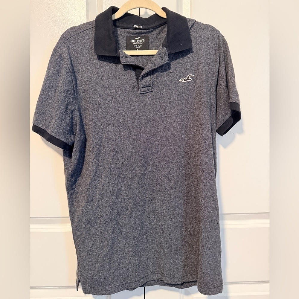 Hollister California Epic Flex Stretch Polo Shirt Men Gray Short Sleeve Size XL